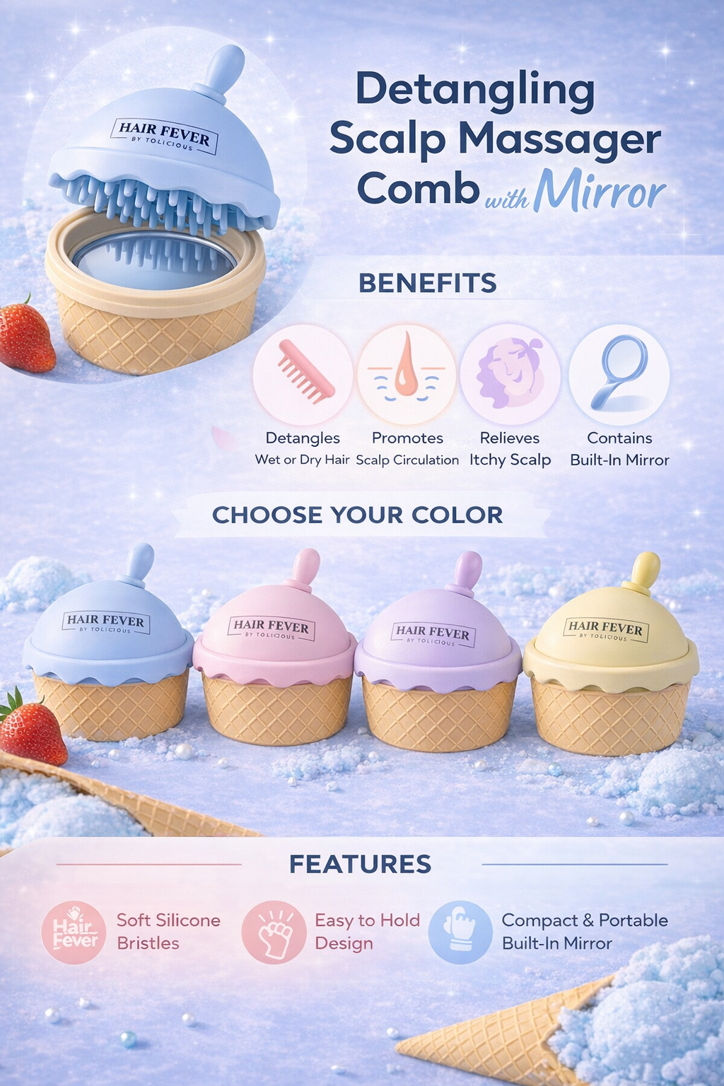 Hair Fever Scalp Massager Brush With Mirror & Oil Dispenser