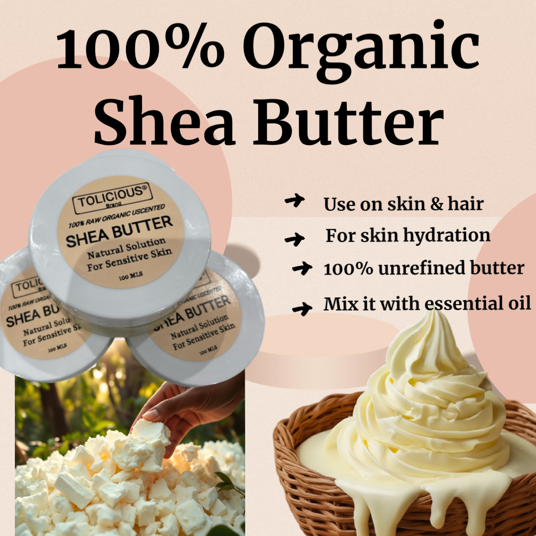 Organic raw unscented white shea butter. 100% organic natural moisturizer for sensitive skin and hair.